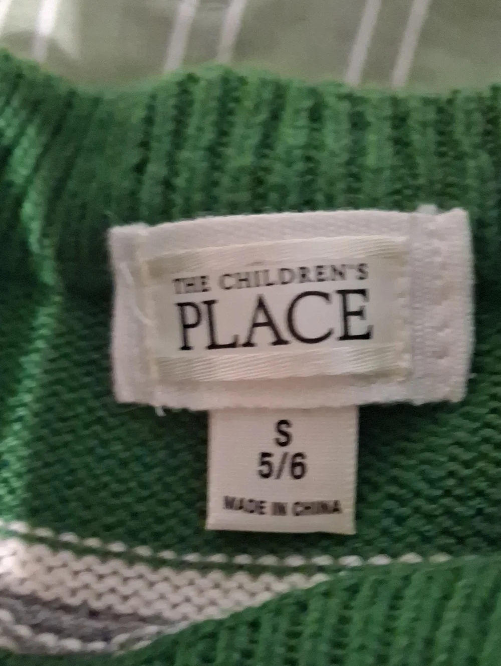 The Children's Place Green, Gray & White Striped Crewneck Sweater